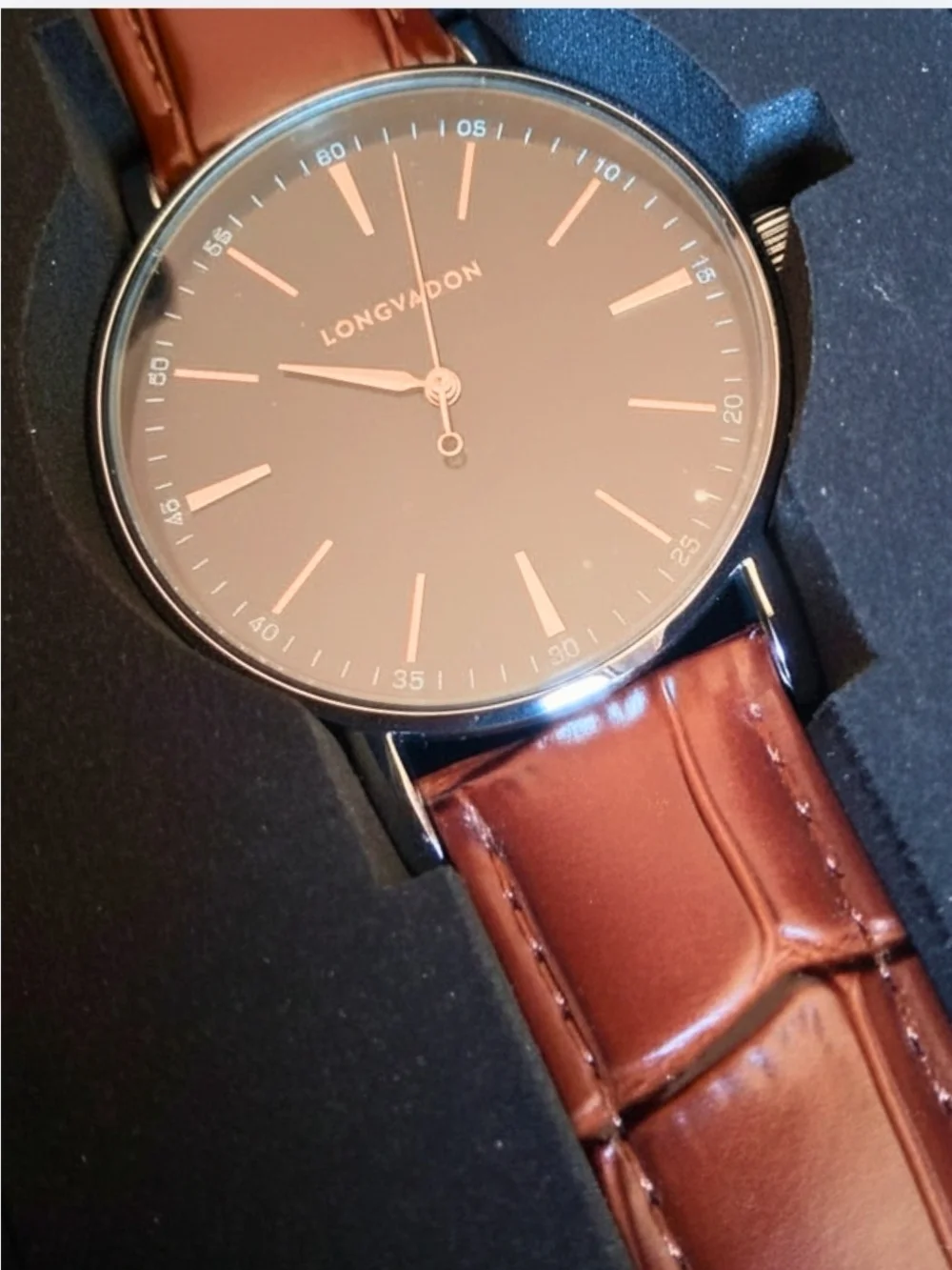Longvadon Classic Men's Watch 40mm - MMen's Brown Leather Strap Minimalist Watch